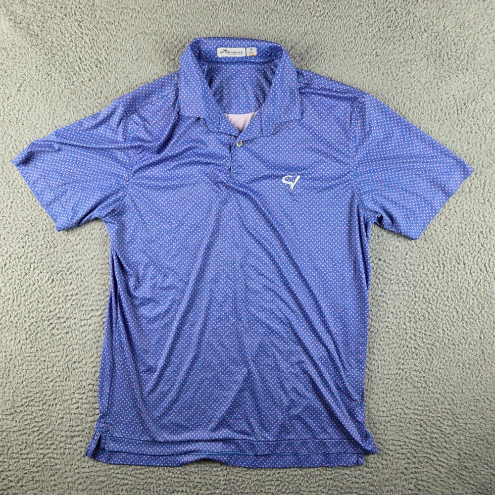 Peter Millar Featherweight UPF Polo Shirt Mens M Blue Flamingo w/ Golf Logo